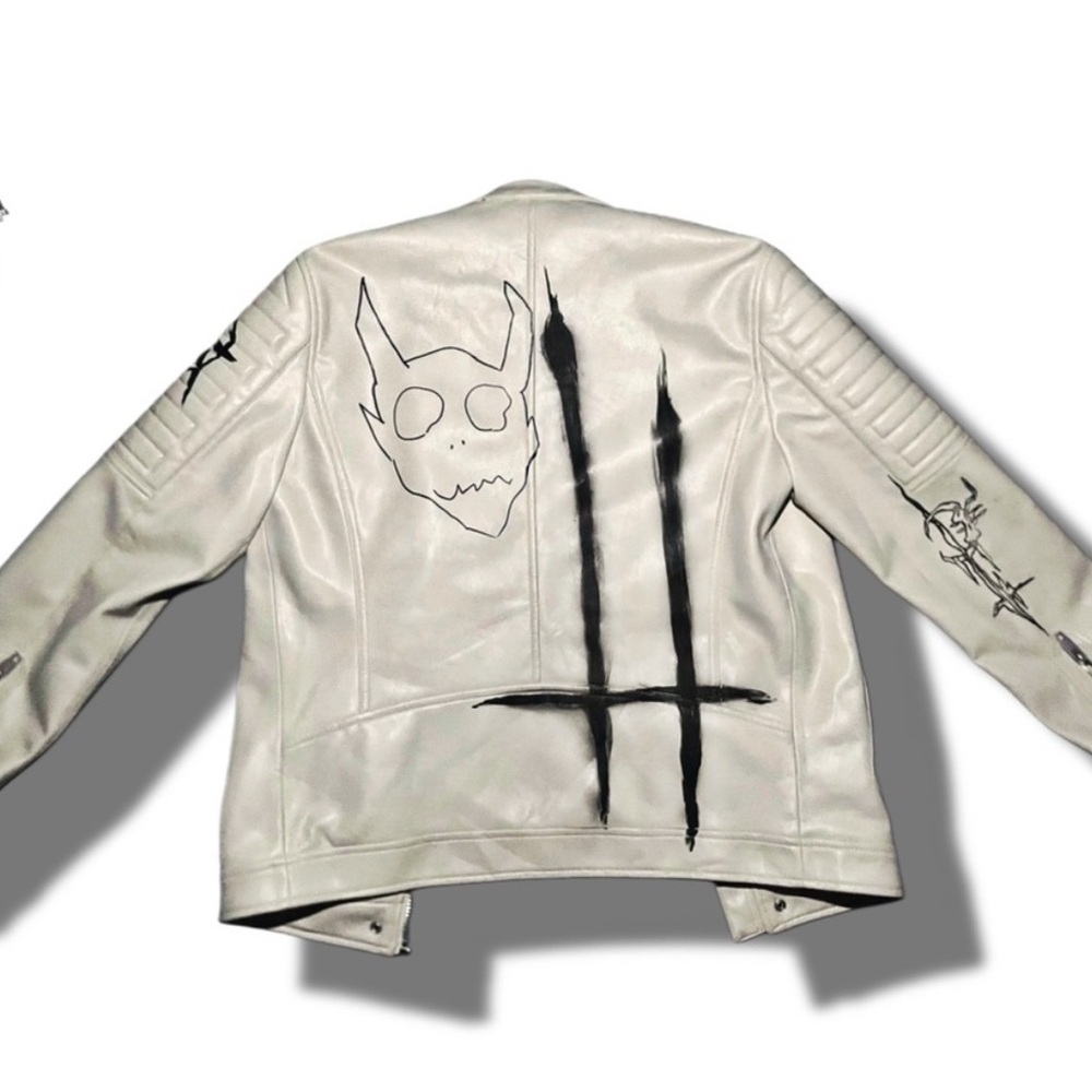 Zara White Leather Jacket with Black Graphic